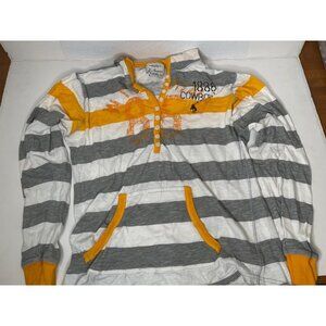 J America Wyoming Gray White Yellow Striped Long Sleeve Hooded Shirt Juniors XXL